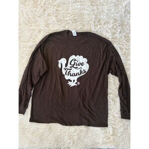 Girlie Girl Give Thanks Brown‎ Turkey Long Sleeve T Womens 2XL Thanksgiving New